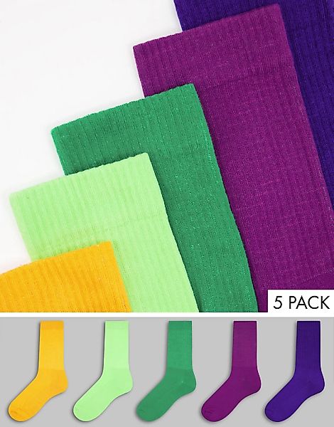 ASOS DESIGN – 5er-Pack Sportsocken mit Farbblockdesign-Mehrfarbig günstig online kaufen