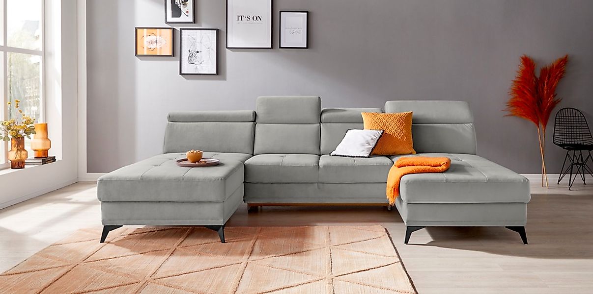 Home affaire Wohnlandschaft "Cardiz U-Form" inkl.Kopfteilverstellung und Fe günstig online kaufen