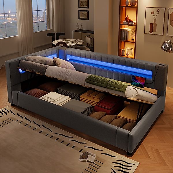 Flieks Daybett, Hydraulisches LED Polsterbett Schlafsofa günstig online kaufen