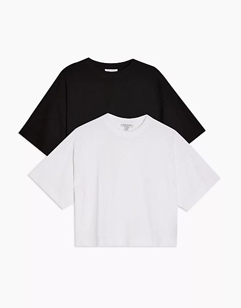Topshop – 2er Pack kastenförmige T-Shirts in Grau und Schwarz-Braun günstig online kaufen