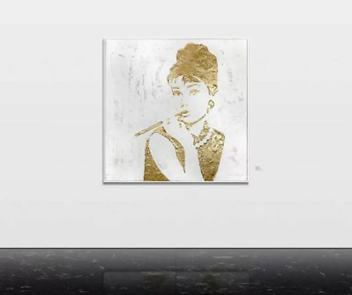 YS-Art™ "Gemälde Acryl ""Audrey"" handgemalt auf Leinwand" gold Gr. 90 x 90 günstig online kaufen