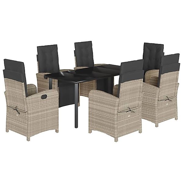 vidaXL 7-Tlg Garten-Essgruppe mit Kissen Hellgrau Poly Rattan 3212609 günstig online kaufen