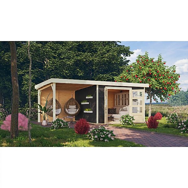 Karibu Gartenhaus Sölve 6 Terragrau 302 cm x 306 cm mit Anbaudach und Rückw günstig online kaufen