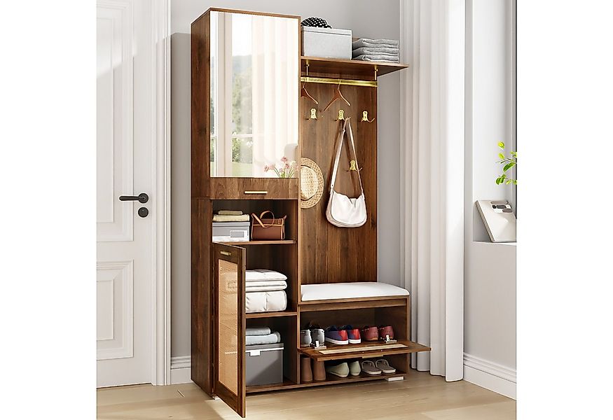 Odikalo Garderoben-Set Kleiderschrank-Set Spiegel Schuhschrank Wandgarderob günstig online kaufen