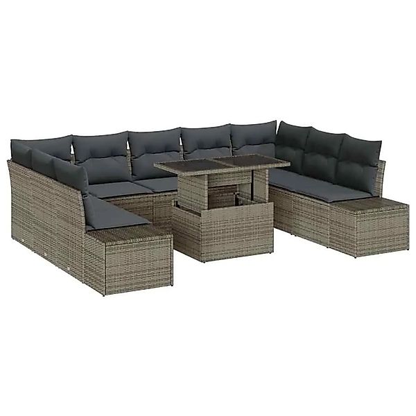 vidaXL Gartensofa-set mit Kissen 10-Tlg Grau Poly-Rattan 3349245 günstig online kaufen