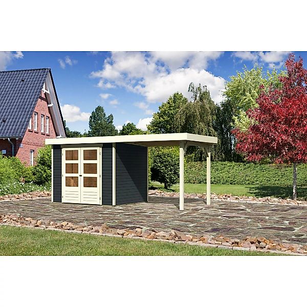 Karibu Gartenhaus Boras 3 Anthrazit 462 cm x 217 cm mit Anbaudach günstig online kaufen