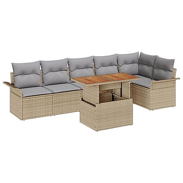 vidaXL Loungesofa 7-tlg. Garten-Essgruppe mit Kissen Beige Poly Rattan, 7 T günstig online kaufen