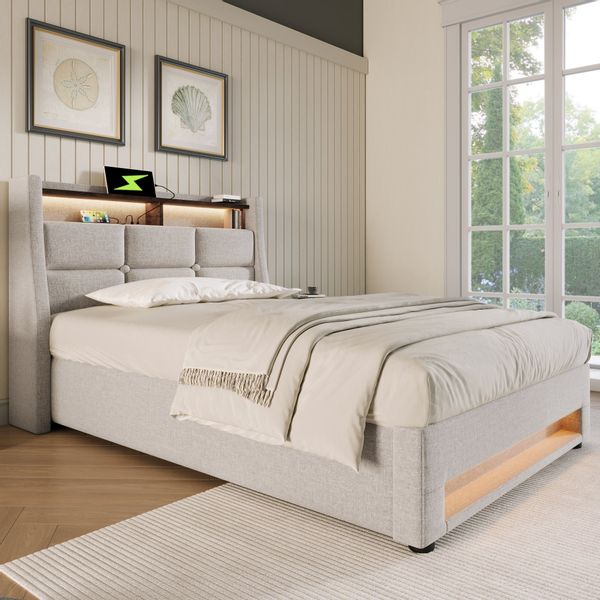 OKWISH Polsterbett Bett (LED Einzelbett mit günstig online kaufen