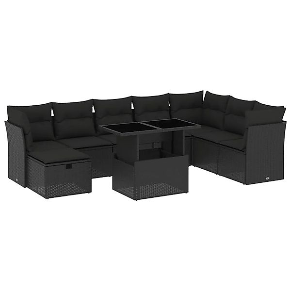 vidaXL 9-Tlg Garten-Sofagarnitur mit Kissen Schwarz Poly Rattan 3274705 günstig online kaufen