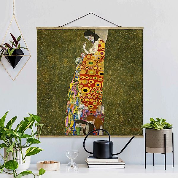 Stoffbild Kunstdruck mit Posterleisten - Quadrat Gustav Klimt - Die Hoffnun günstig online kaufen