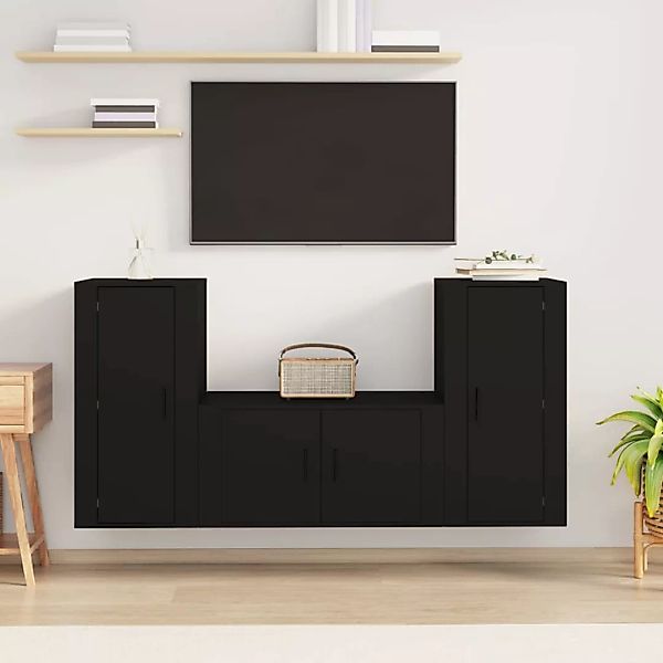 Vidaxl 3-tlg. Tv-schrank-set Schwarz Holzwerkstoff günstig online kaufen