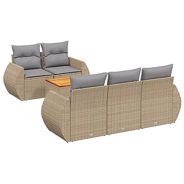 vidaXL 6-Tlg Garten-Sofagarnitur mit Kissen Beige Poly Rattan 3257221 günstig online kaufen
