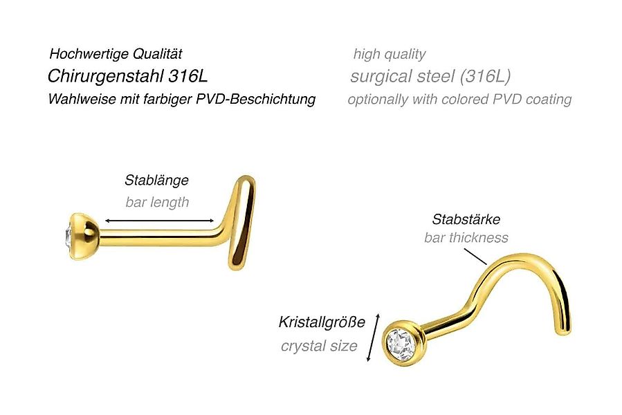 PIERCINGLINE Nasenpiercing Chirurgenstahl Nasenstecker Spirale KRISTALL günstig online kaufen
