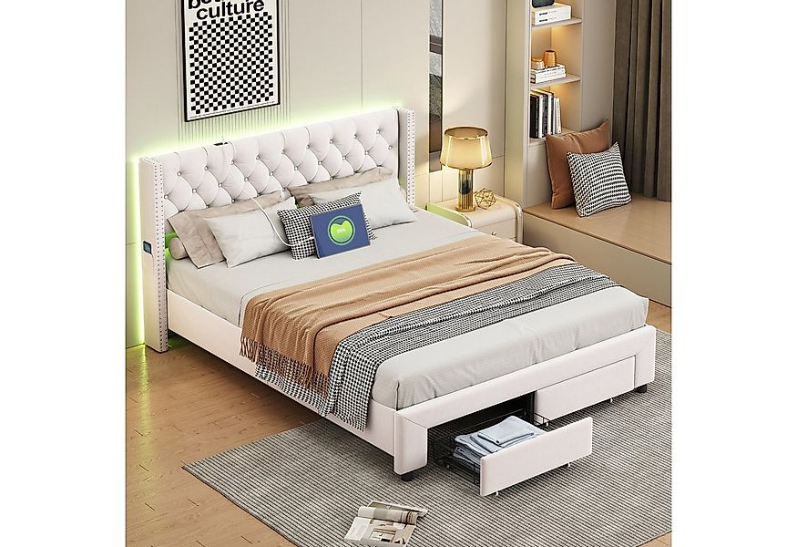 Furnishings Home Polsterbett Doppelbett Stauraumbett LED Stauraum Ladefunkt günstig online kaufen