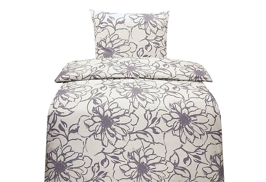 JACK Bettwäsche 135x200cm Klassischer Blumenhimmel Weiß Grau, Biber, 2 teil günstig online kaufen