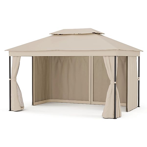 Blumfeldt Mondo Dual 3x4 m Pavillon mit Doppeldach und Moskitonetzen Beige günstig online kaufen