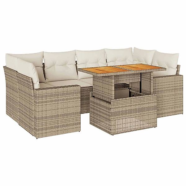 vidaXL 7-Tlg Garten-Sofagarnitur mit Kissen Beige Poly Rattan 3327005 günstig online kaufen