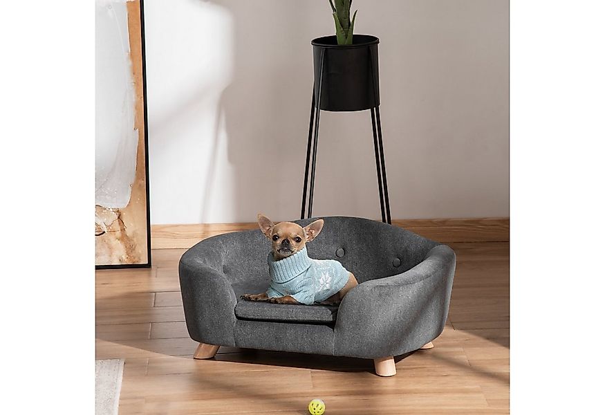 PawHut Tierbett Hundebett Hundesofa mit Kissen, Plüsch, Dunkelgrau 70 x 47 günstig online kaufen
