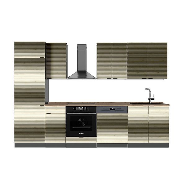 Vicco Fame-Line Küchenzeile Eiche Paneel/Anthrazit 300 cm AP Eiche ohne E-G günstig online kaufen