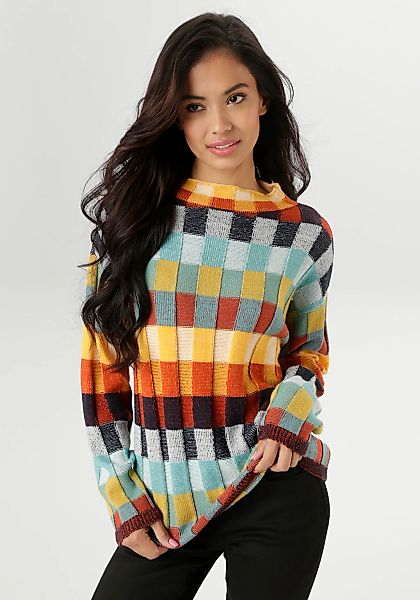 Aniston SELECTED Strickpullover mit mehrfarbig strukturierten Karomuster günstig online kaufen