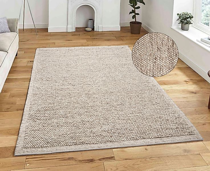 my home Wollteppich Wolly Rahmen, handgewebt, günstig online kaufen