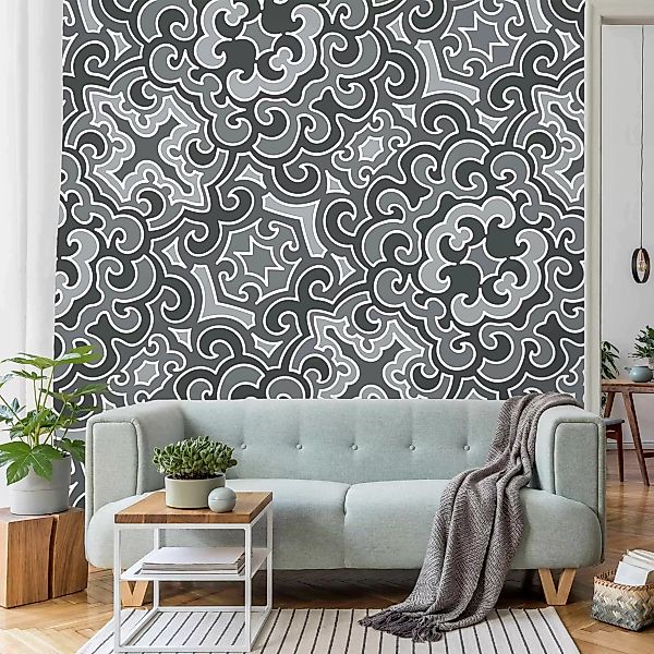 Fototapete Chinoiserie Muster in Grau günstig online kaufen