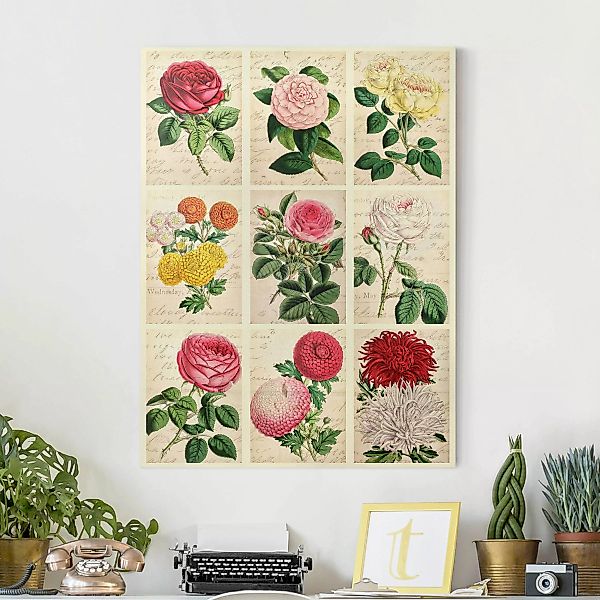 Leinwandbild Blumen - Hochformat Vintage Blumen Collage günstig online kaufen