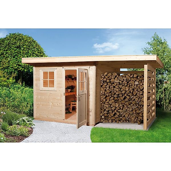 Holz-Gartenhaus Flachdach Unbehandelt 504 cm x 375 cm günstig online kaufen