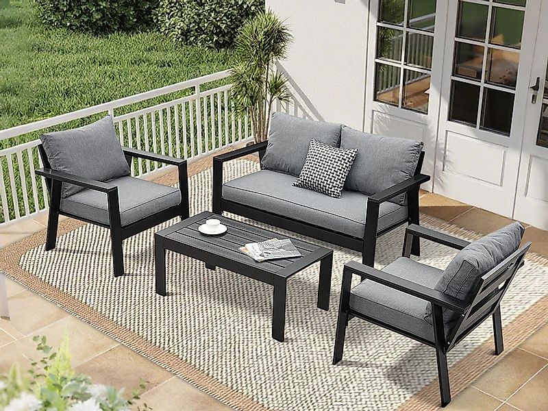 MeXo Gartenlounge-Set Gartenmöbel Set 4 Personen Aluminium wetterfest Hochl günstig online kaufen