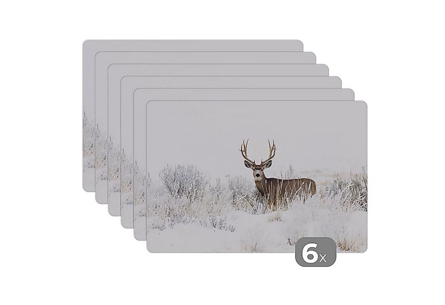 MuchoWow Platzset Hirsche - Winter - Schnee - Tiere - Jahreszeiten - Weiß, günstig online kaufen