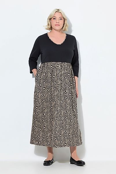 Ulla Popken Maxikleid Jerseykleid A-Linie V-Ausschnitt günstig online kaufen