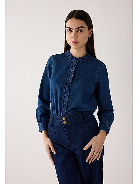 MORE&MORE Klassische Bluse feminine Rüschen-Jeansbluse günstig online kaufen