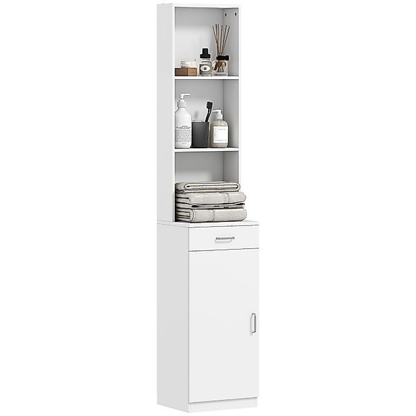HOMCOM Badezimmerschrank Spanplatte 35L x 30,5B x 179H cm Weiß günstig online kaufen