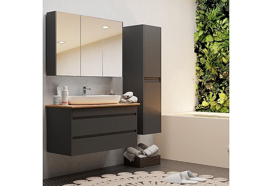 Karen Badmöbel-Set Badmöbel Set Konsole 100, Waschbecken, Unterschrank, Spi günstig online kaufen