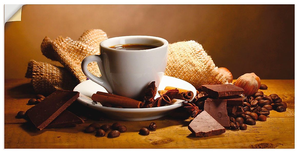 Artland Wandbild Kaffeetasse Zimtstange Nüsse Schokolade, günstig online kaufen