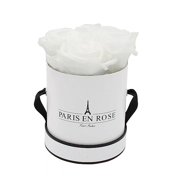 Rosenbox Ø 10 cm Weiß-Schwarz mit 4 Weißen Rosen günstig online kaufen