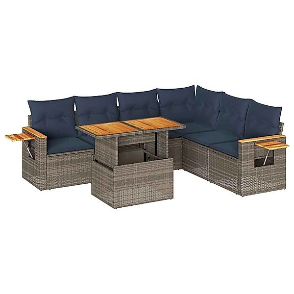 vidaXL 7-Tlg Garten-Sofagarnitur mit Kissen Grau Poly Rattan Akazie 3327610 günstig online kaufen
