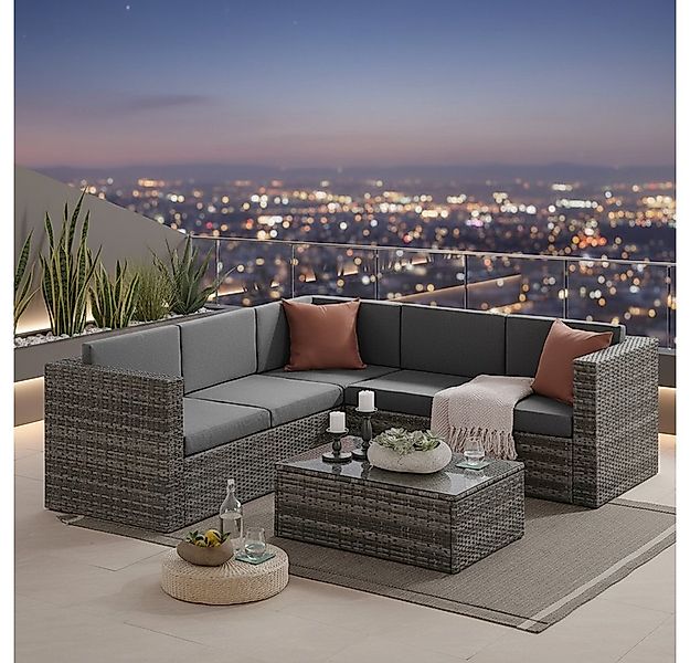 Feel2Home Garten-Essgruppe Gartenmöbel Sofa Sitzgarnitur Rattanmöbel Polyra günstig online kaufen
