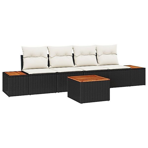 vidaXL Loungesofa 5-teiliges Garten Sofa Set mit Kissen Schwarz Polyrattan, günstig online kaufen