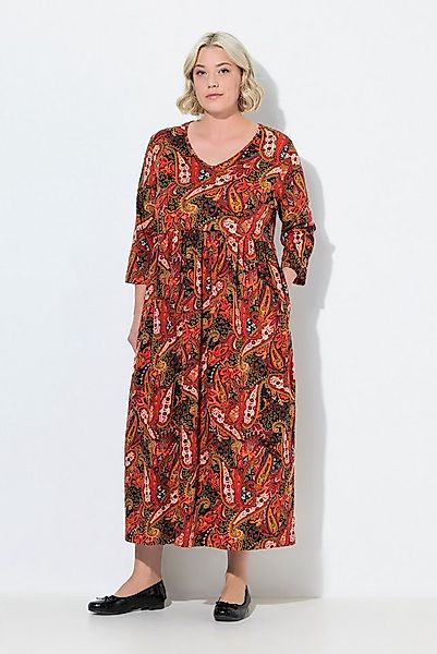 Ulla Popken Maxikleid Jersey-Maxikleid Paisley A-Linie V-Ausschnitt günstig online kaufen