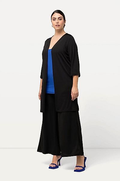 Ulla Popken Shirtjacke Longjacke Rippjersey offene Form V-Ausschnitt günstig online kaufen