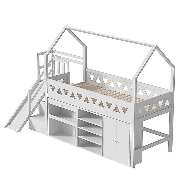 IDEASY Hochbett Kinderbett 90*200cm, Hochbett mit Rutsche und Treppen, Holz günstig online kaufen