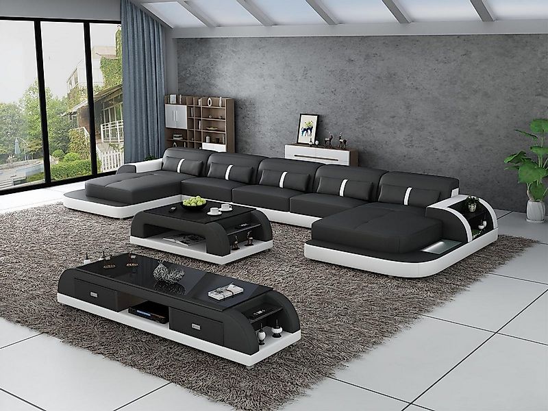JVmoebel Ecksofa Ledersofa mit usb Big U Form Wohnlandschaft Sofa Couch Gar günstig online kaufen