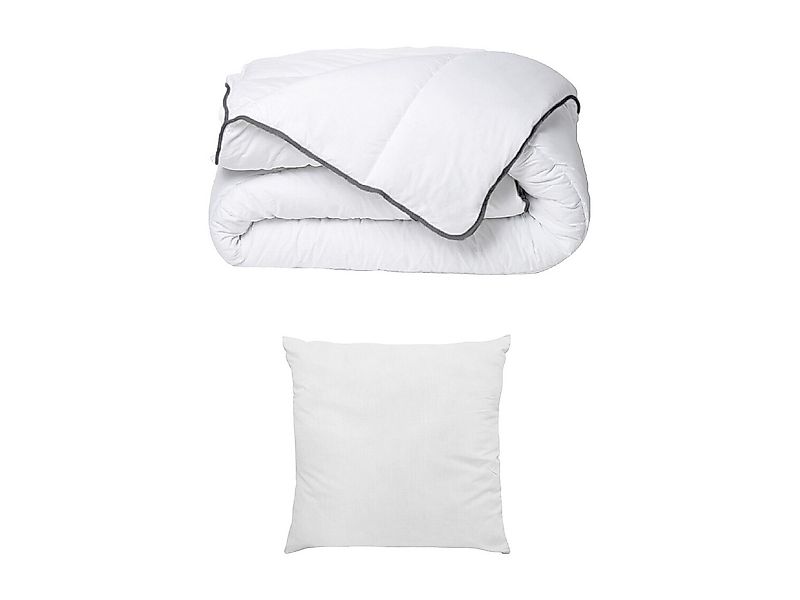 Set aus seidenweicher Bettdecke 140 x 200 cm + 1 Kissen - 60 x 60 cm - Weiß günstig online kaufen