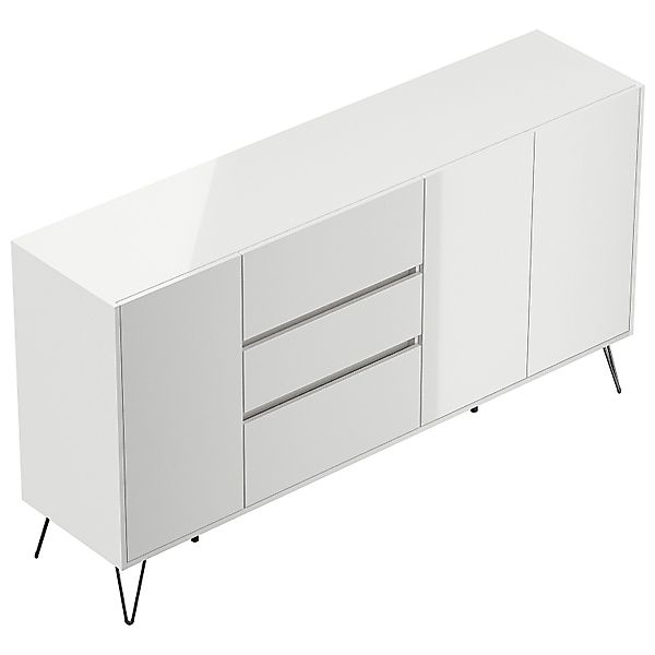 Posseik Sideboard Industrial Q 3 Schubladen 3 Türen 180 cm Weiß Hochglanz günstig online kaufen