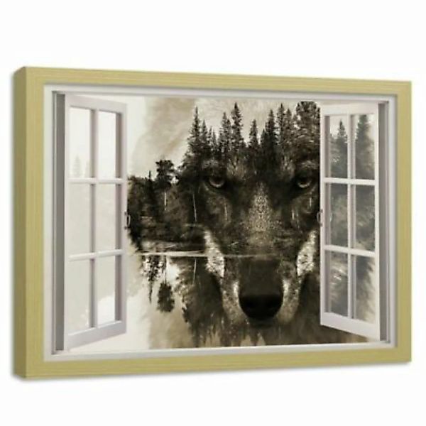 FEEBY® Kunst Fenster zum Wolf Leinwandbilder bunt Gr. 90 x 60 günstig online kaufen