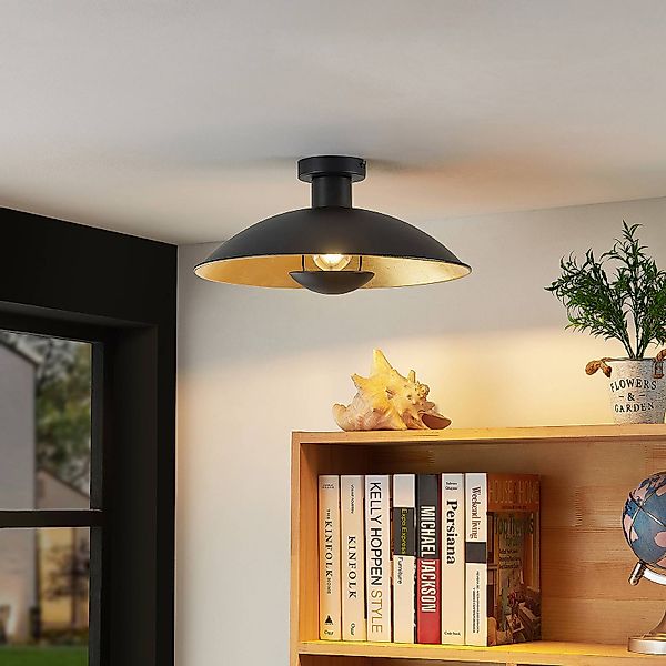 Lindby Deckenlampe Narisara, Ø 40 cm, E27, schwarz-gold günstig online kaufen