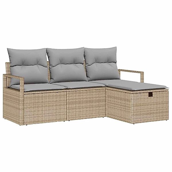 vidaXL Garten-Sofa-Set mit Kissen mit Speicher 4-Tlg Beige Poly Rattan 3360 günstig online kaufen
