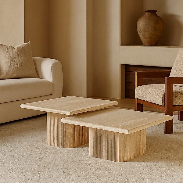 alesvelt Couchtisch Set Alviano Travertin Tischplatten günstig online kaufen