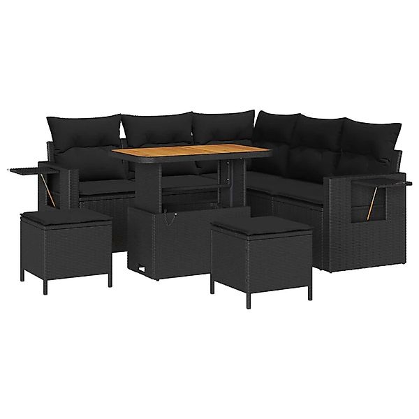 vidaXL Gartensofa-Set mit Kissen 9 Stk Schwarz Poly-Rattan 3363694 günstig online kaufen
